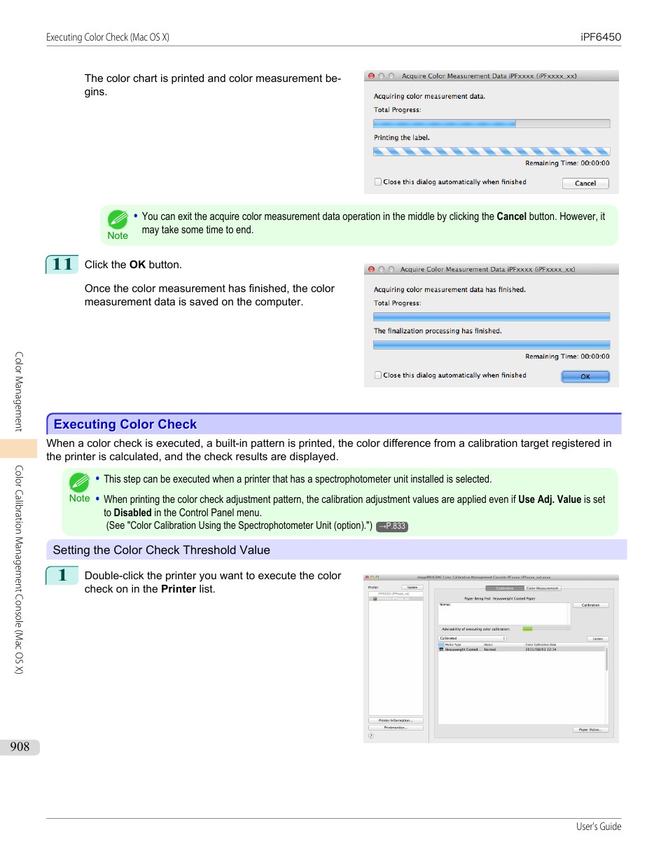 Executing color check, Executing color check (mac os x), P.908 | See "executing color check (mac os x)."), See "executing color check | Canon imagePROGRAF iPF6450 User Manual | Page 908 / 1066