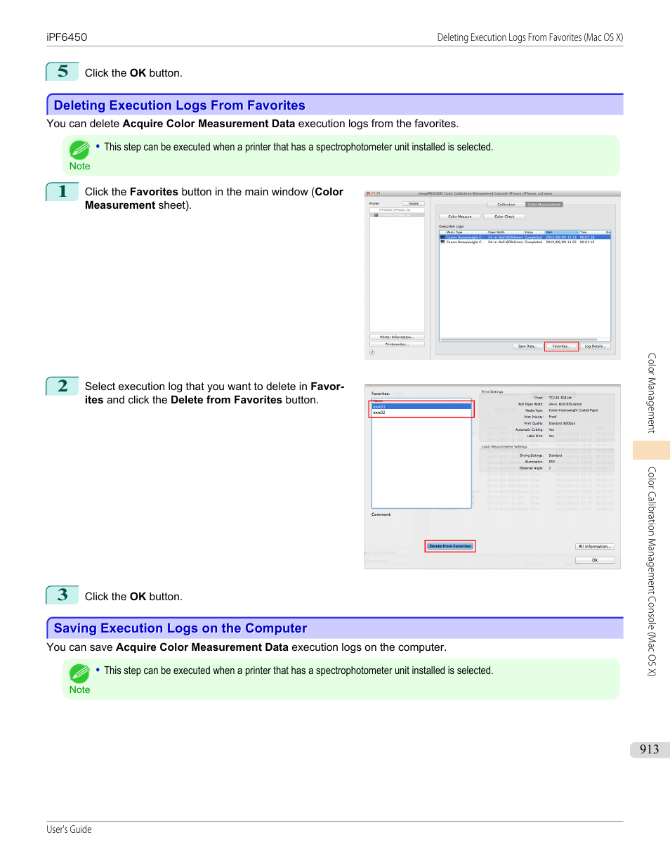 Deleting execution logs from favorites, Saving execution logs on the computer | Canon imagePROGRAF iPF6450 User Manual | Page 913 / 1066