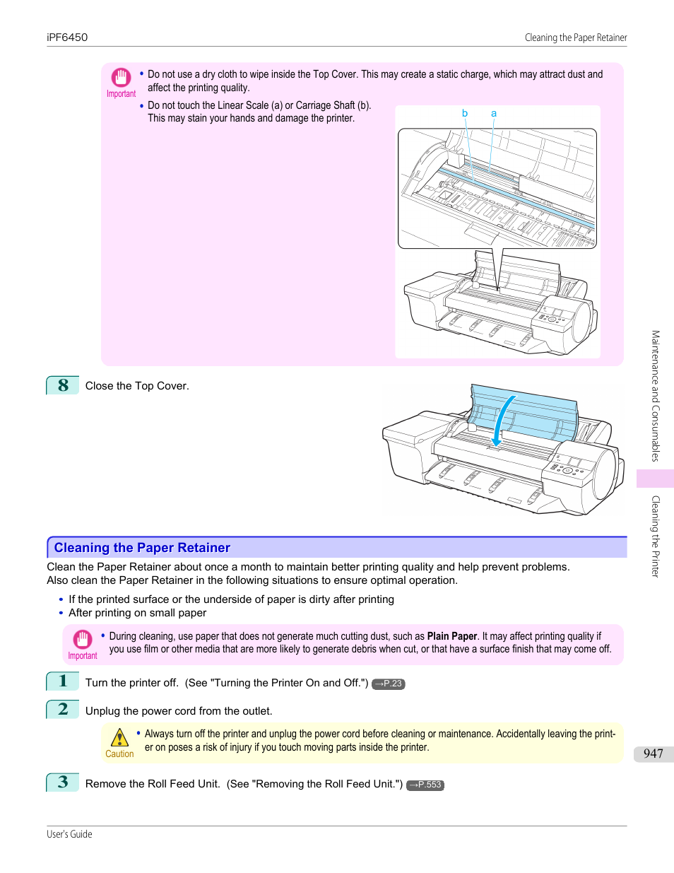 Cleaning the paper retainer | Canon imagePROGRAF iPF6450 User Manual | Page 947 / 1066