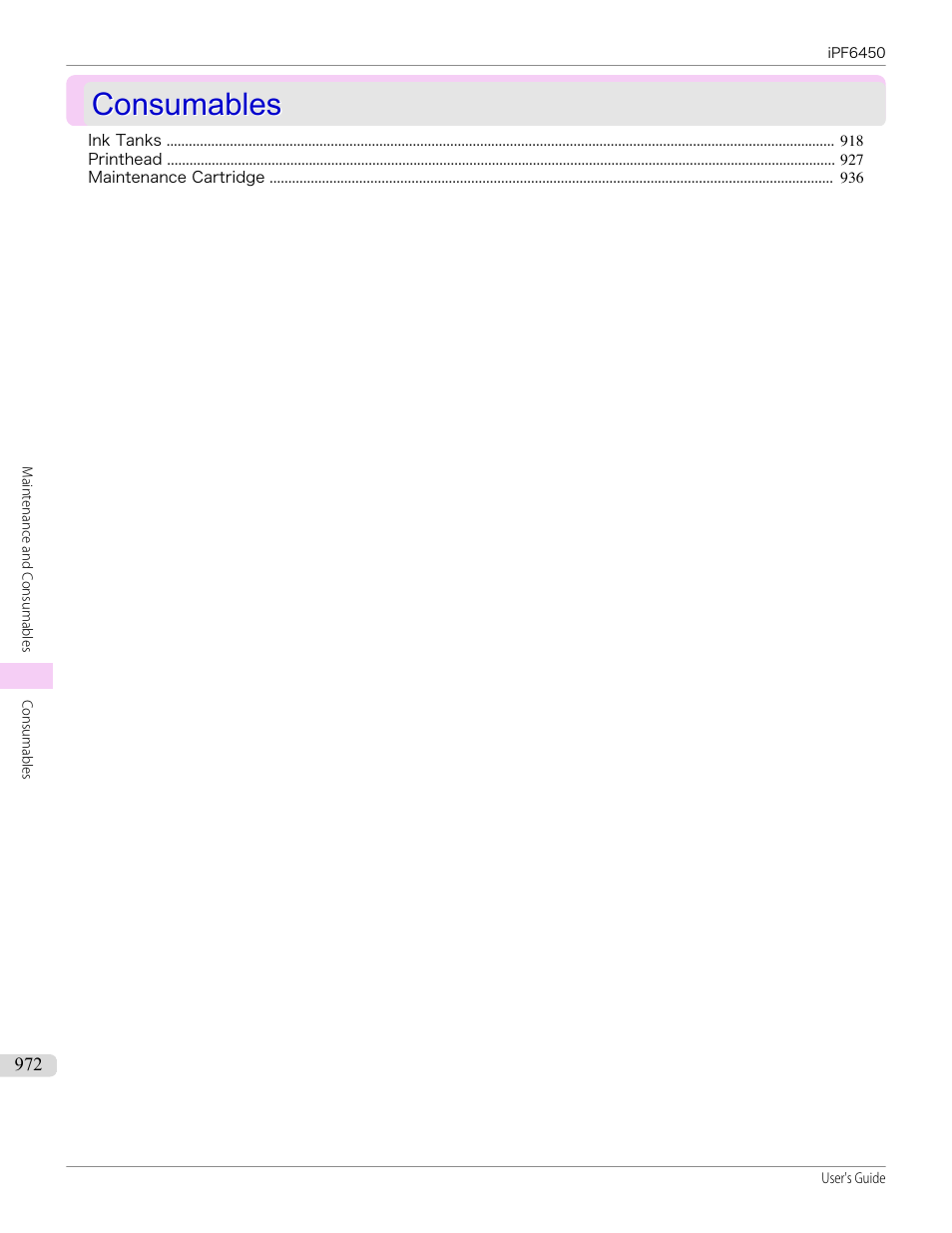 Consumables | Canon imagePROGRAF iPF6450 User Manual | Page 972 / 1066