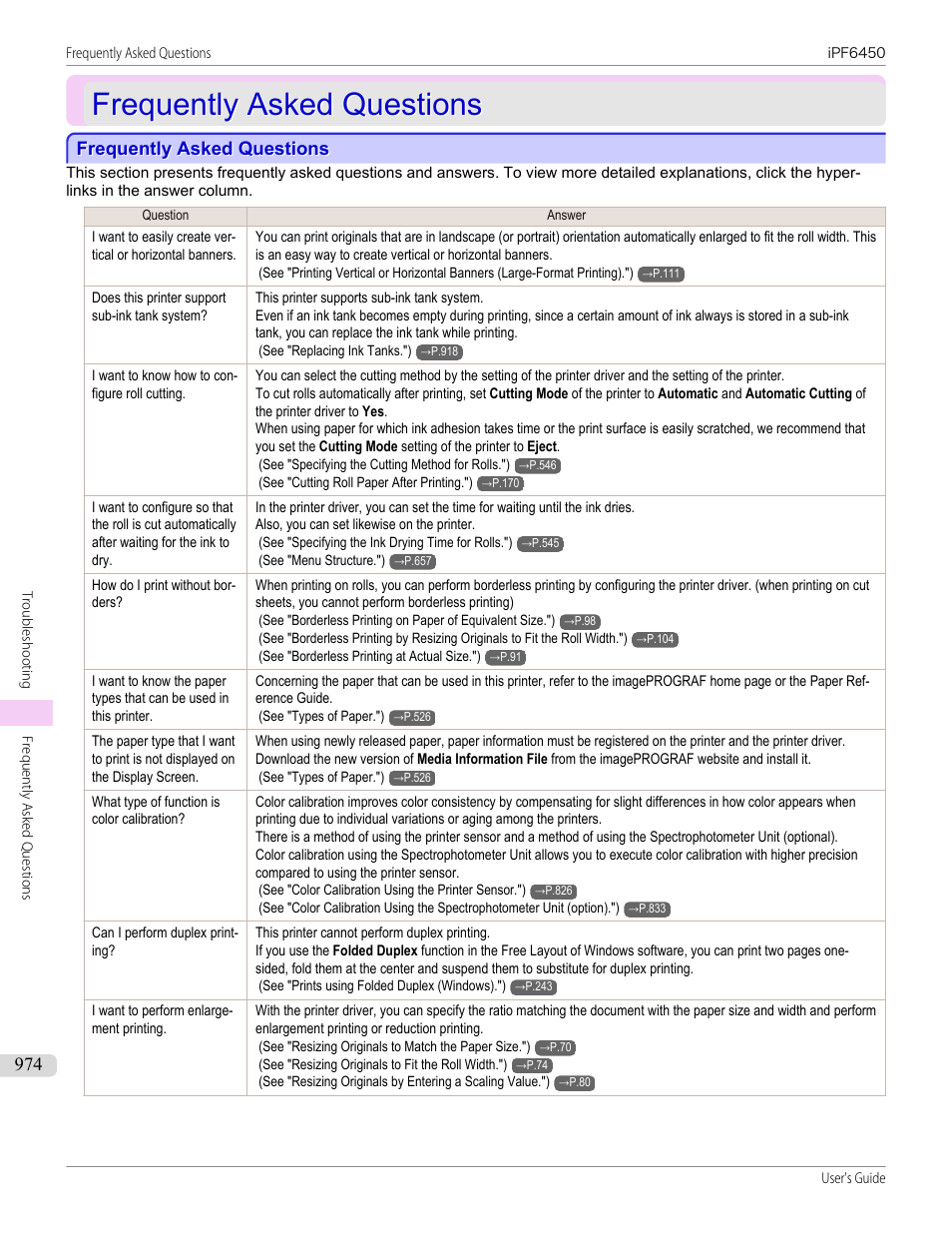 Frequently asked questions | Canon imagePROGRAF iPF6450 User Manual | Page 974 / 1066