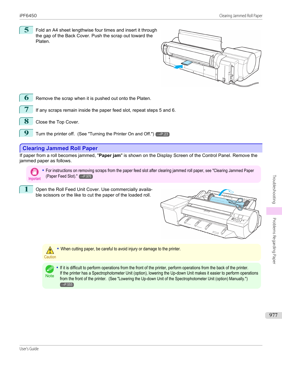 Clearing jammed roll paper | Canon imagePROGRAF iPF6450 User Manual | Page 977 / 1066