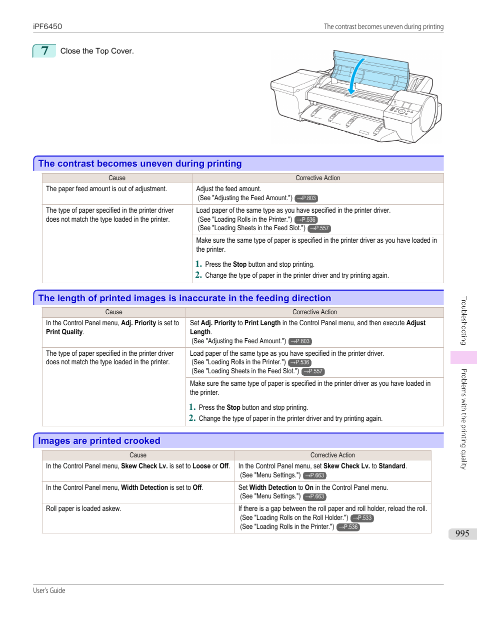 The contrast becomes uneven during printing, Images are printed crooked | Canon imagePROGRAF iPF6450 User Manual | Page 995 / 1066