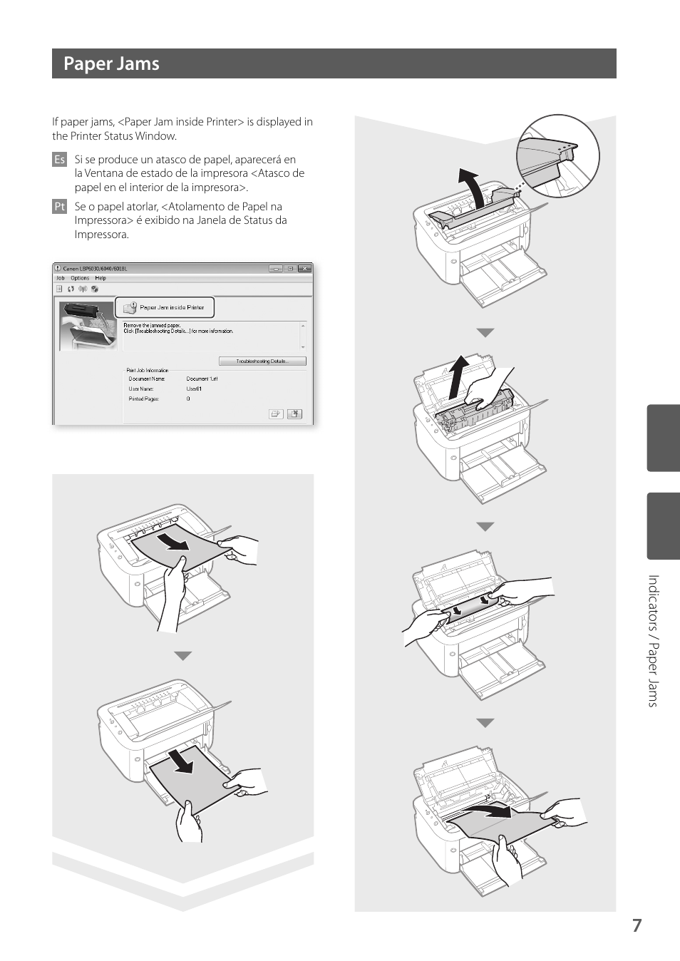 7paper jams | Canon imageCLASS LBP6030w User Manual | Page 7 / 12
