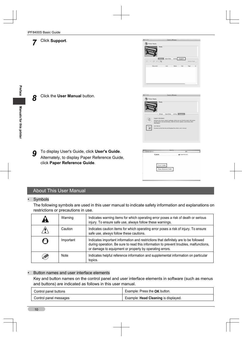 About this user manual | Canon imagePROGRAF iPF8400S User Manual | Page 10 / 160