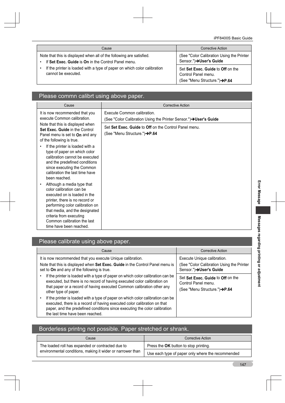 Please commn calibrt using above paper, Please calibrate using above paper | Canon imagePROGRAF iPF8400S User Manual | Page 147 / 160