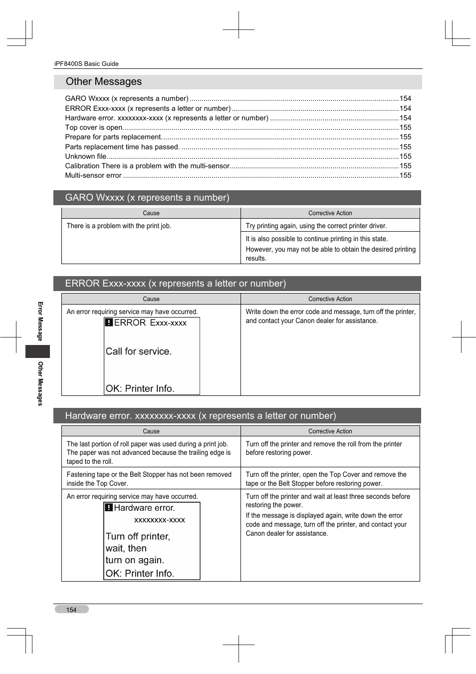Other messages | Canon imagePROGRAF iPF8400S User Manual | Page 154 / 160