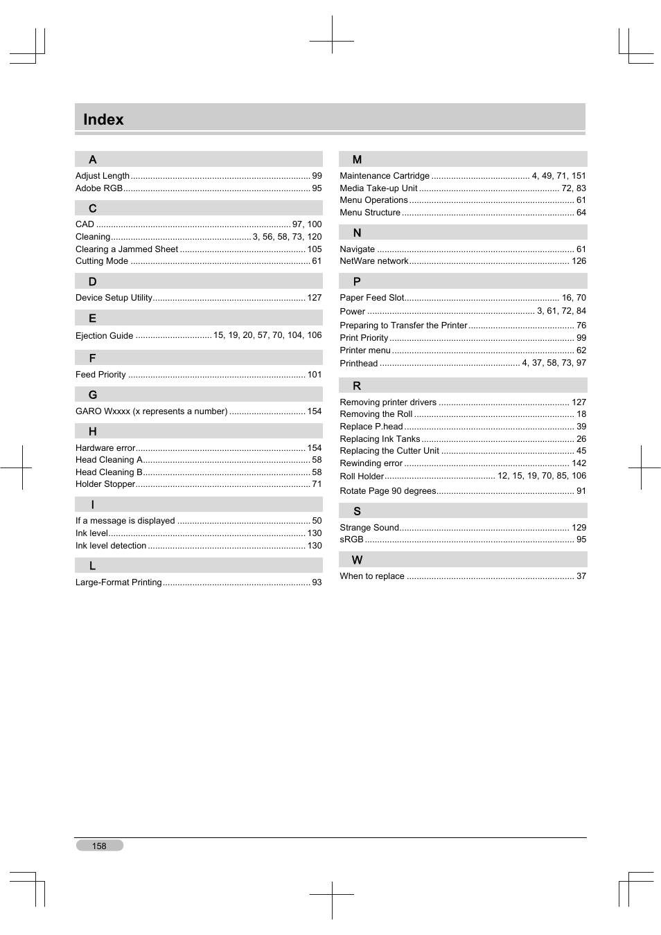 Index | Canon imagePROGRAF iPF8400S User Manual | Page 158 / 160