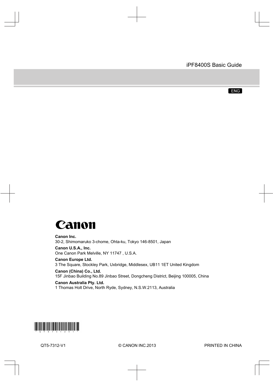 Ipf8400s basic guide | Canon imagePROGRAF iPF8400S User Manual | Page 160 / 160