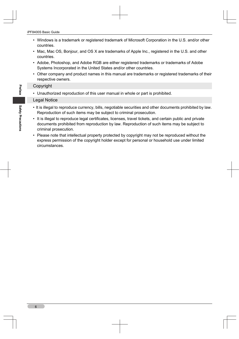 Canon imagePROGRAF iPF8400S User Manual | Page 6 / 160