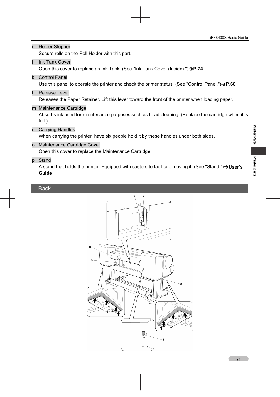 Back | Canon imagePROGRAF iPF8400S User Manual | Page 71 / 160