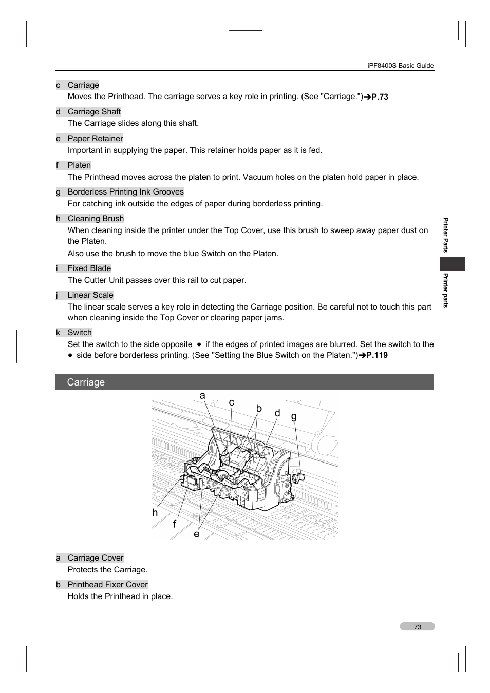 Carriage | Canon imagePROGRAF iPF8400S User Manual | Page 73 / 160