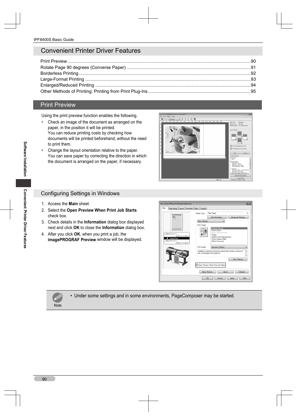 Convenient printer driver features, Print preview | Canon imagePROGRAF iPF8400S User Manual | Page 90 / 160
