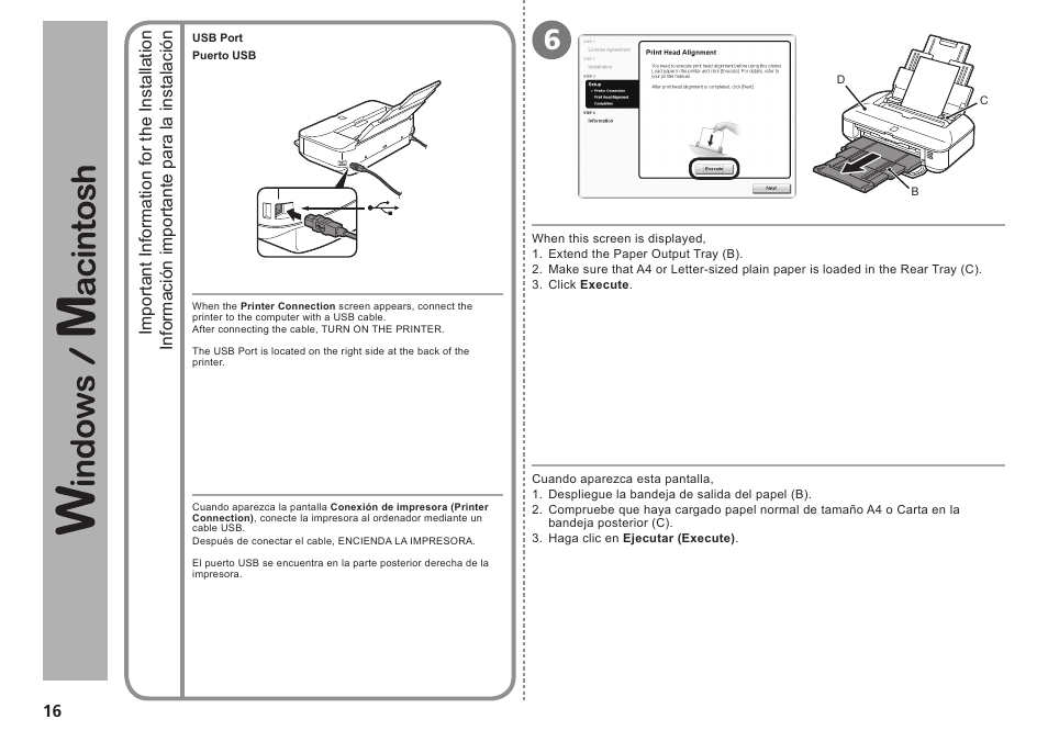 Información importante para la instalación, Important information for the installation | Canon PIXMA iX6520 User Manual | Page 18 / 28