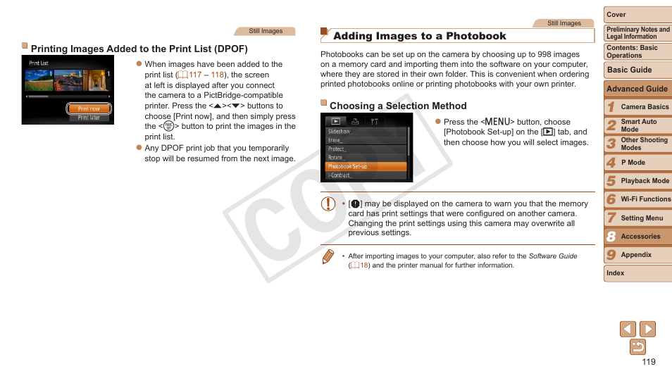 Batch printing, And ordering prints from a photo development, Cop y | Canon PowerShot A3500 IS User Manual | Page 119 / 142