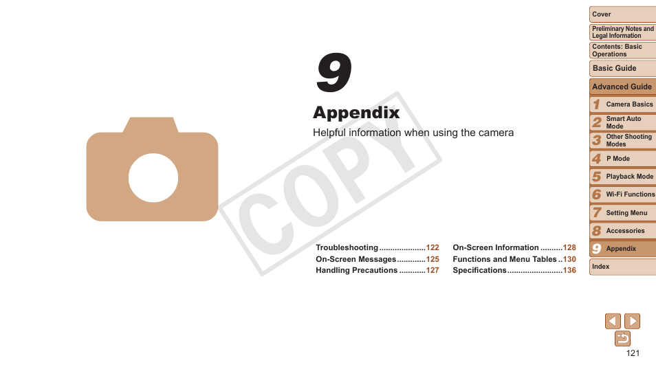 Appendix, Cop y | Canon PowerShot A3500 IS User Manual | Page 121 / 142