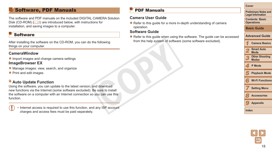 Software, pdf manuals, Cop y | Canon PowerShot A3500 IS User Manual | Page 18 / 142