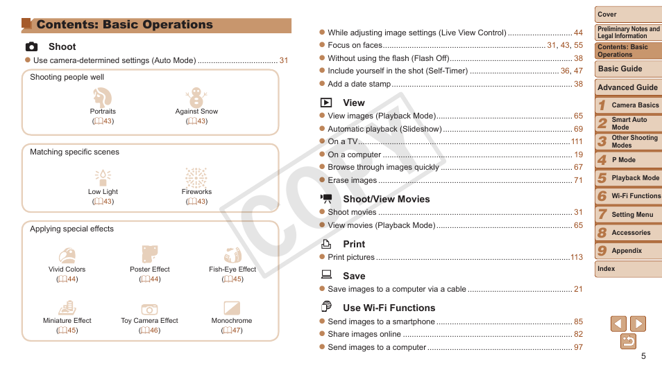 Contents: basic operations, Cop y | Canon PowerShot A3500 IS User Manual | Page 5 / 142