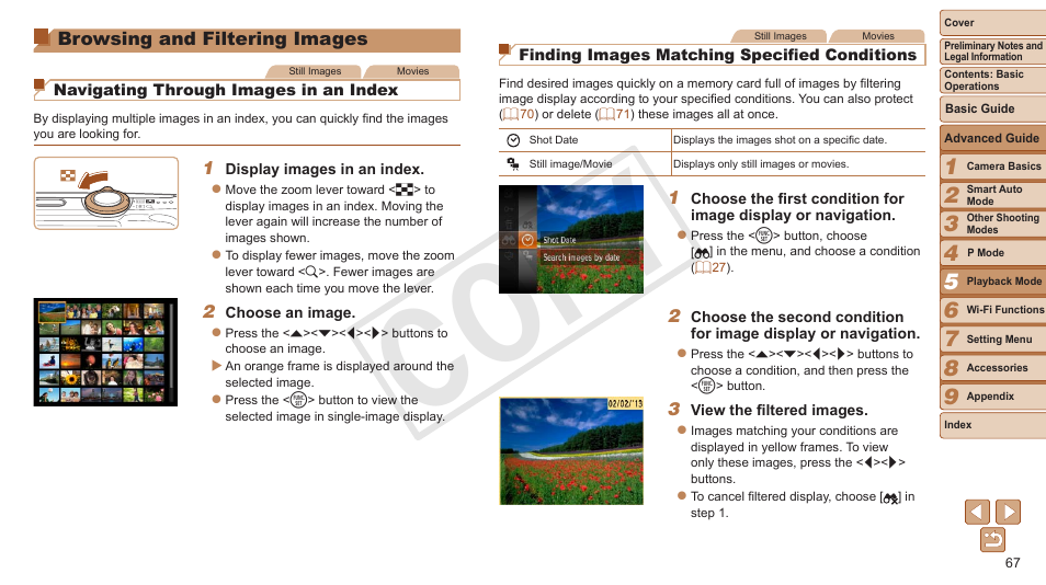 Browsing and filtering images, Browsing and filtering, Images | Cop y | Canon PowerShot A3500 IS User Manual | Page 67 / 142