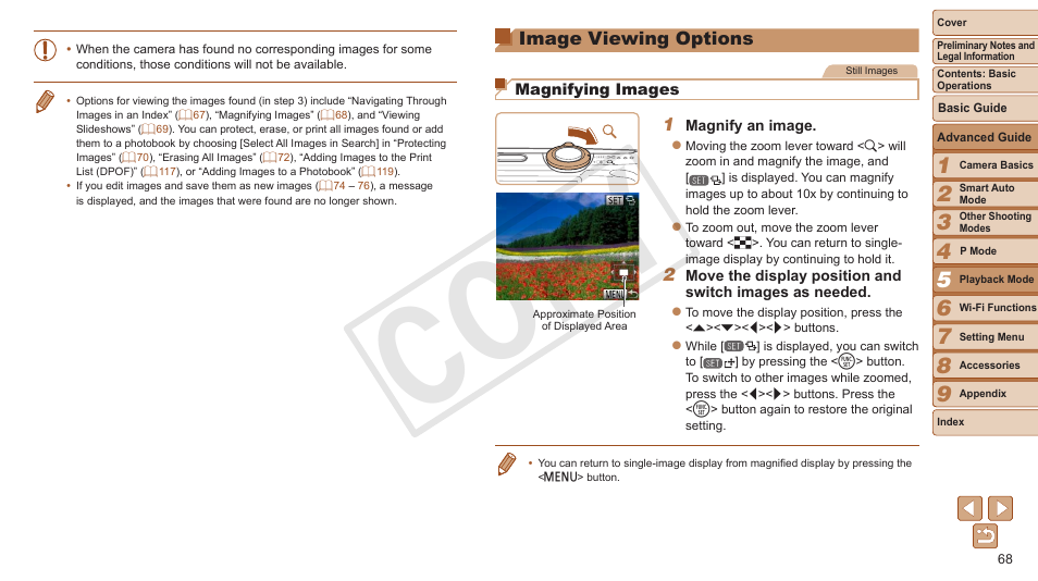 Image viewing options, Cop y | Canon PowerShot A3500 IS User Manual | Page 68 / 142