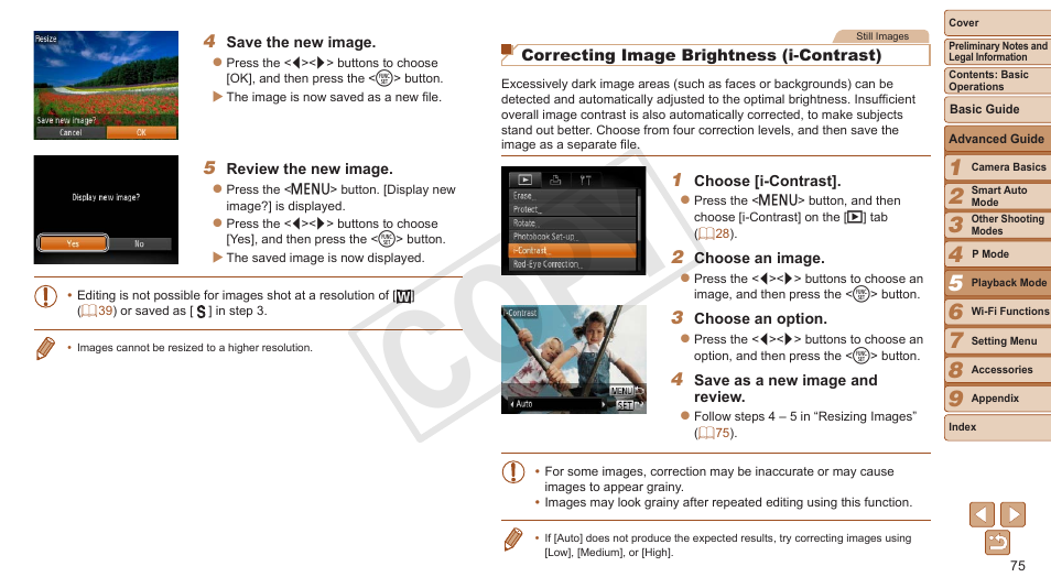 Ou can also correct existing images, Cop y | Canon PowerShot A3500 IS User Manual | Page 75 / 142