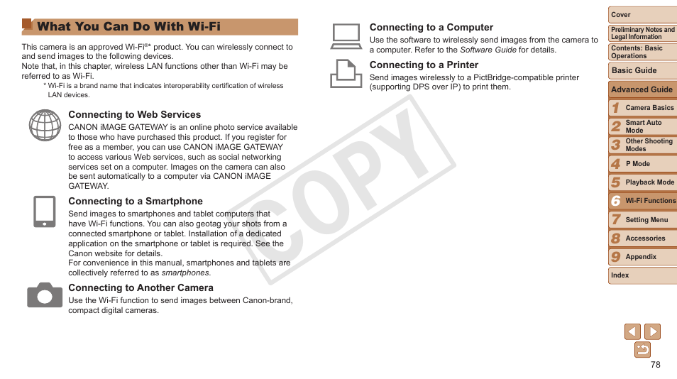 What you can do with wi-fi, Cop y | Canon PowerShot A3500 IS User Manual | Page 78 / 142