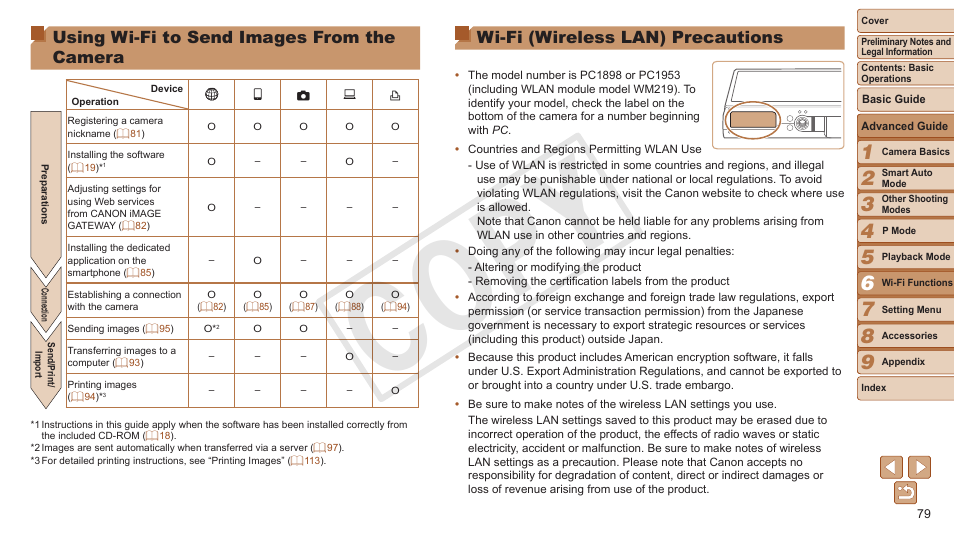 Using wi-fi to send images from, The camera, Wi-fi (wireless lan) | Precautions, Using wi-fi to send images, From the camera, Cop y, Using wi-fi to send images from the camera, Wi-fi (wireless lan) precautions | Canon PowerShot A3500 IS User Manual | Page 79 / 142