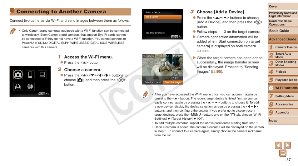 Connecting to another camera, Connecting to another, Camera | Cop y | Canon PowerShot A3500 IS User Manual | Page 87 / 142