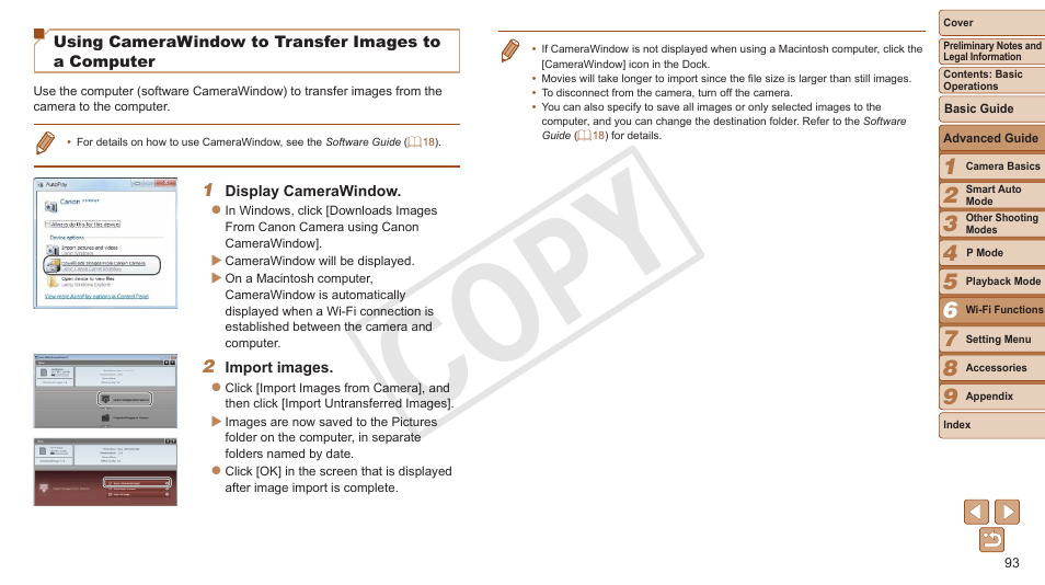 Computer, See “using camerawindow to transfer, Images to a computer | Proceed to “using camerawindow, To transfer images to a computer, Cop y | Canon PowerShot A3500 IS User Manual | Page 93 / 142