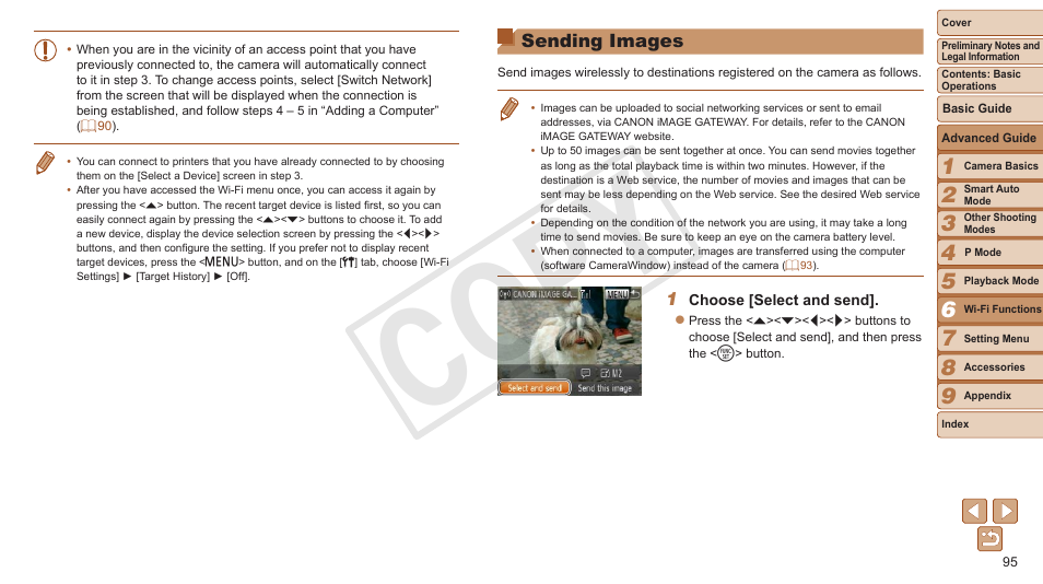 Sending images, Displayed. proceed to “sending images, However | Will be displayed. proceed to “sending, Images, Cop y | Canon PowerShot A3500 IS User Manual | Page 95 / 142