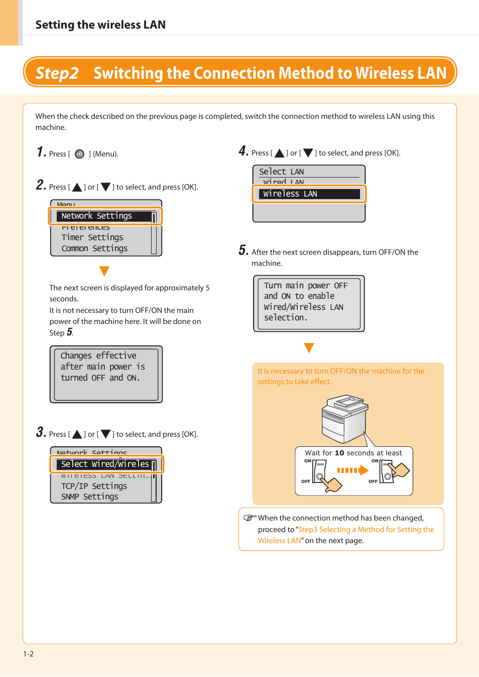 Setting the wireless lan | Canon imageCLASS MF5950dw User Manual | Page 4 / 20