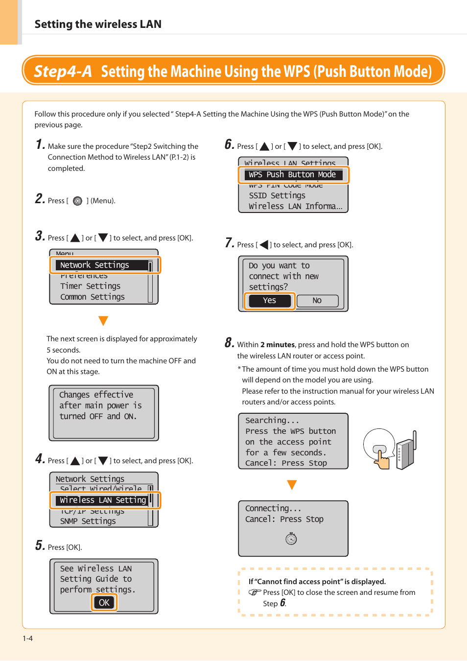 Setting the wireless lan | Canon imageCLASS MF5950dw User Manual | Page 6 / 20