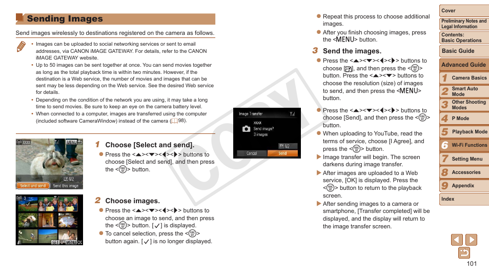 Sending images, 101). however, Images | Cop y | Canon PowerShot ELPH 130 IS User Manual | Page 101 / 147
