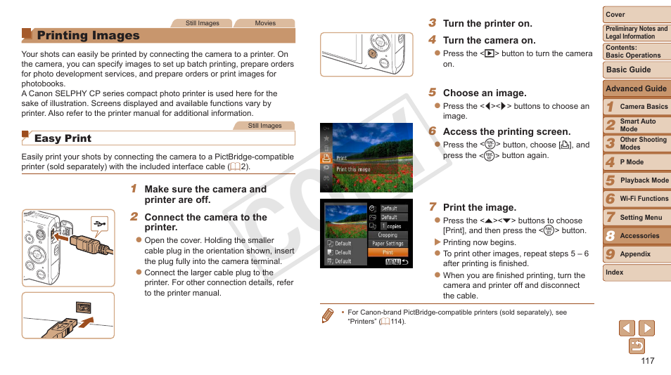 Printing images, Ting images, Cop y | Canon PowerShot ELPH 130 IS User Manual | Page 117 / 147