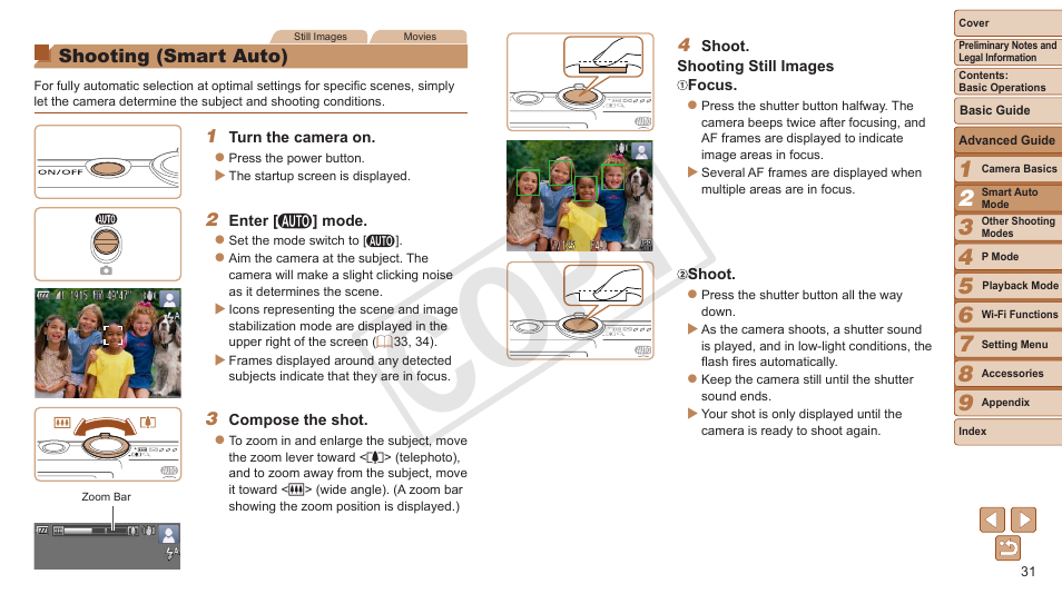 Shooting (smart auto), Cop y | Canon PowerShot ELPH 130 IS User Manual | Page 31 / 147