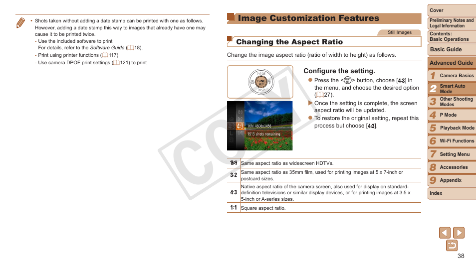 Image customization features, Image customization, Features | Cop y | Canon PowerShot ELPH 130 IS User Manual | Page 38 / 147