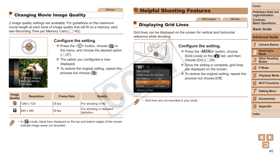 Helpful shooting features, Cop y | Canon PowerShot ELPH 130 IS User Manual | Page 40 / 147