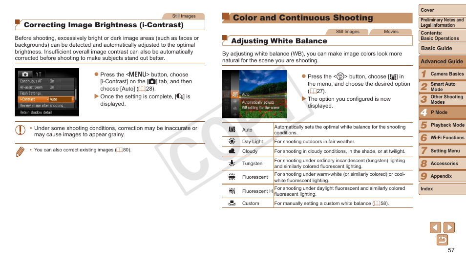 Color and continuous shooting, Color and continuous, Shooting | Cop y | Canon PowerShot ELPH 130 IS User Manual | Page 57 / 147