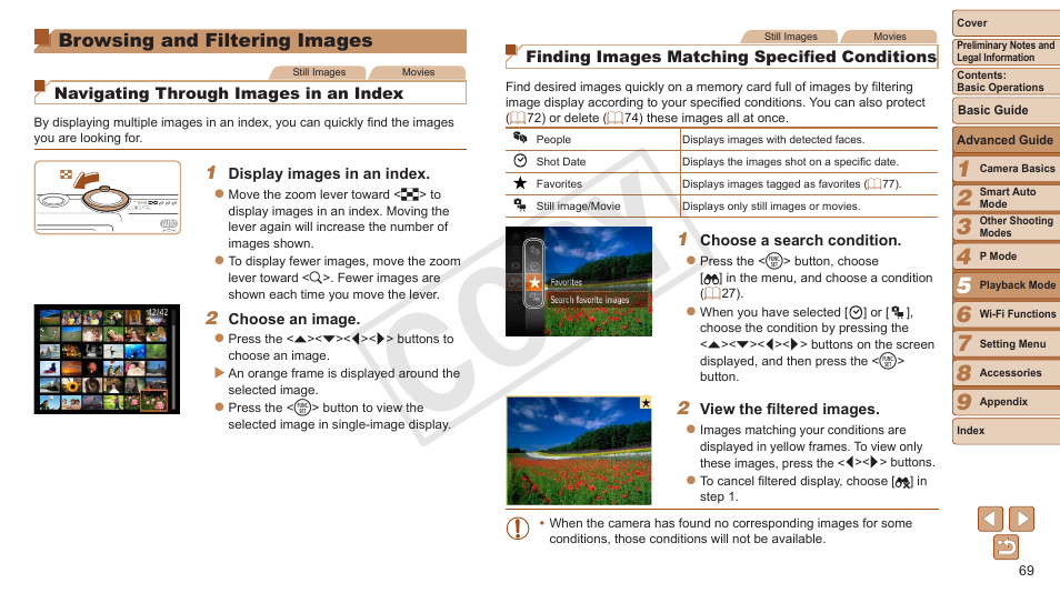 Browsing and filtering images, Browsing and filtering, Images | Cop y | Canon PowerShot ELPH 130 IS User Manual | Page 69 / 147