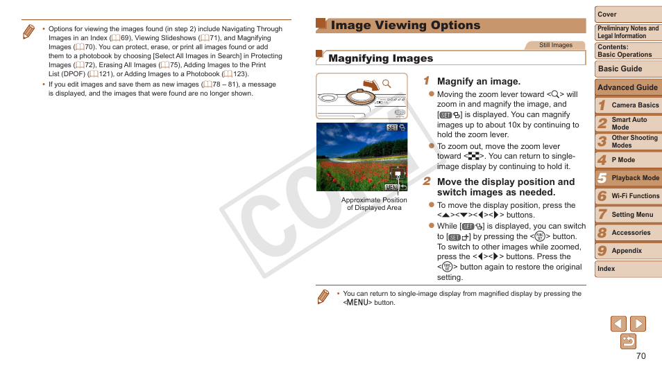 Image viewing options, Cop y | Canon PowerShot ELPH 130 IS User Manual | Page 70 / 147