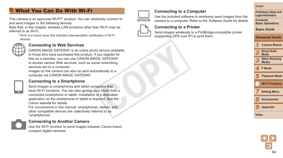 What you can do with wi-fi, Cop y | Canon PowerShot ELPH 130 IS User Manual | Page 84 / 147