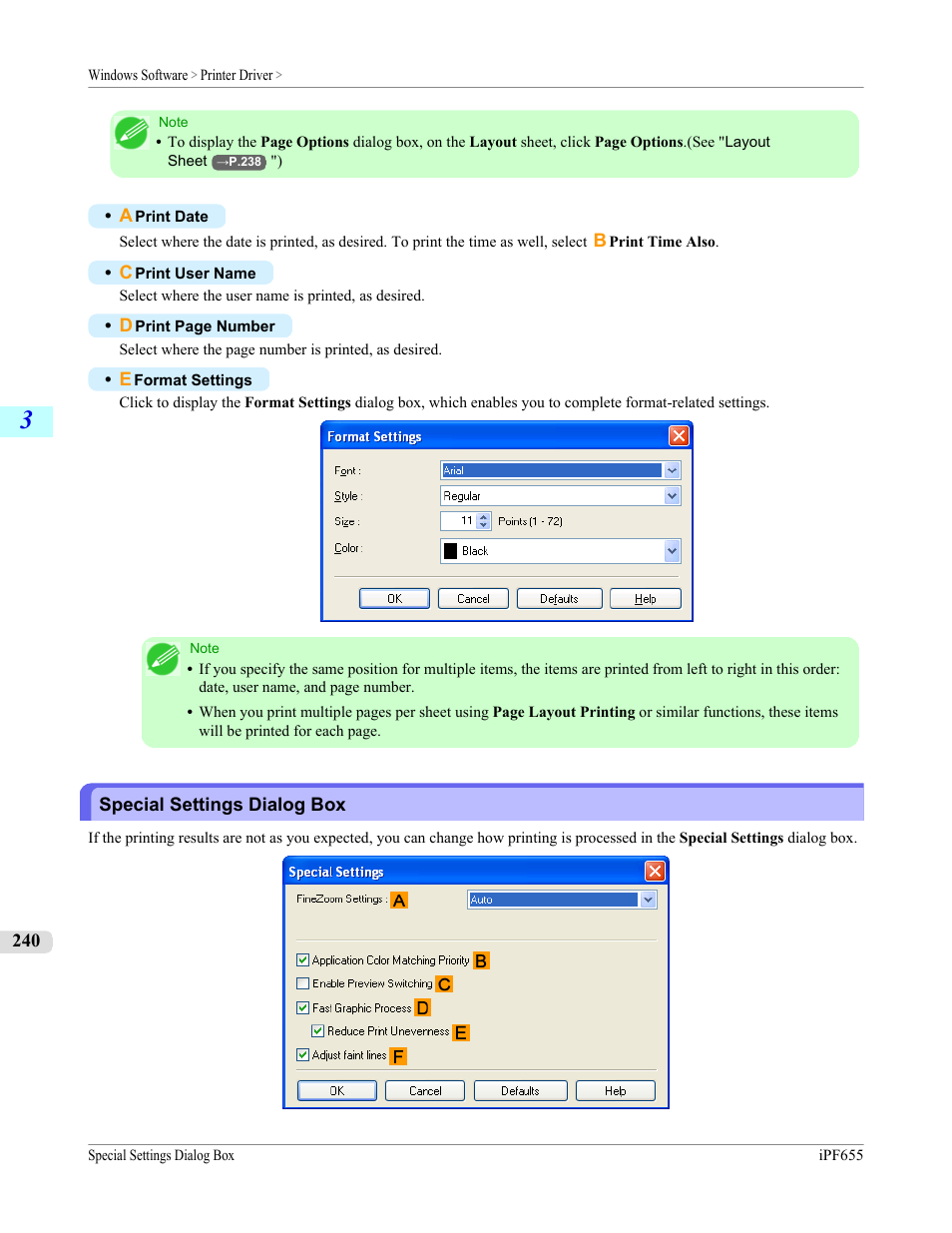 Special settings dialog box, P.240 | Canon imagePROGRAF iPF655 User Manual | Page 256 / 948