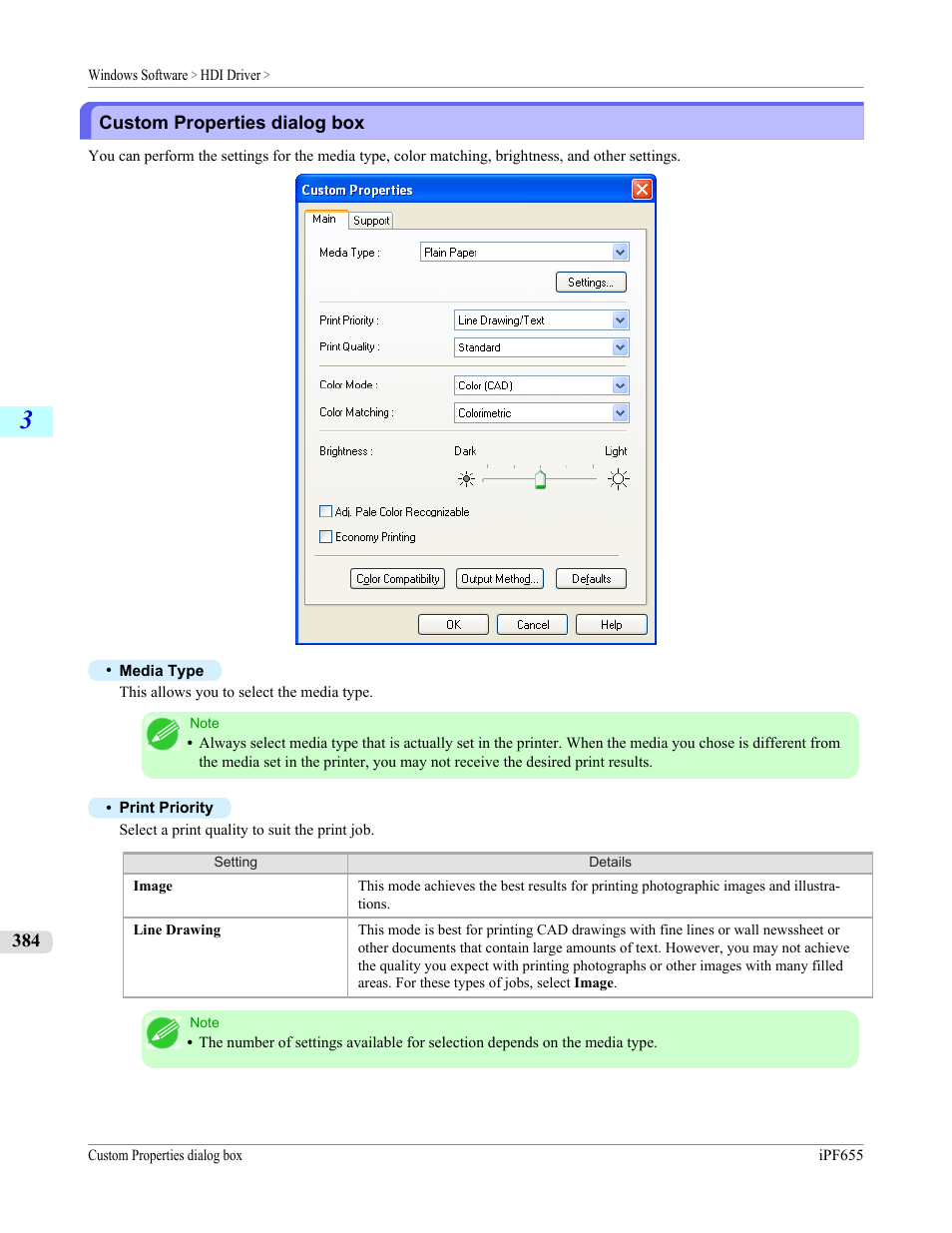 Custom properties dialog box, P.384 | Canon imagePROGRAF iPF655 User Manual | Page 400 / 948