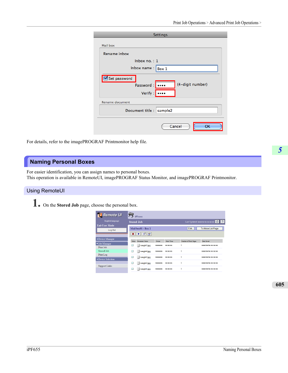 Naming personal boxes | Canon imagePROGRAF iPF655 User Manual | Page 621 / 948