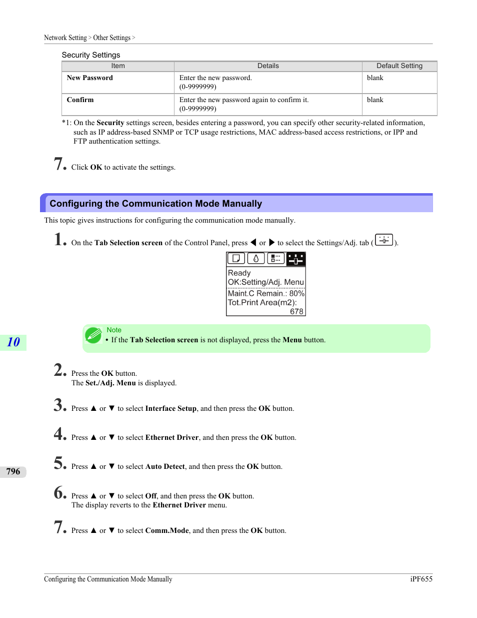 Configuring the communication mode manually | Canon imagePROGRAF iPF655 User Manual | Page 812 / 948