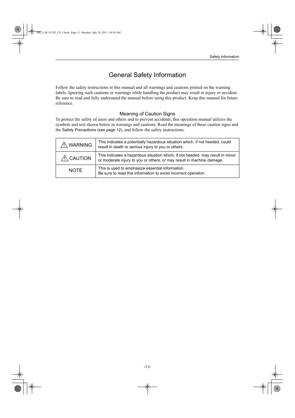 General safety information | Canon CF-1 User Manual | Page 11 / 64