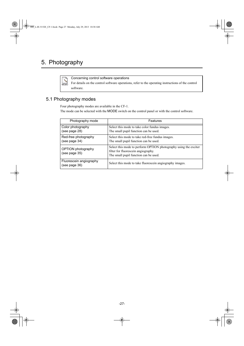 Photography, 1 photography modes | Canon CF-1 User Manual | Page 27 / 64
