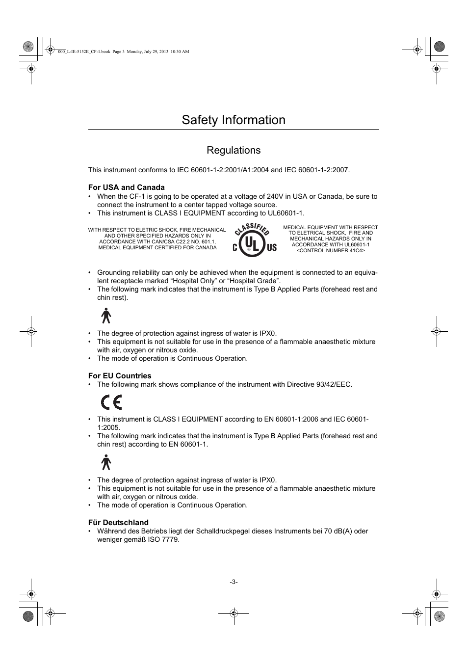 Safety information, Regulations | Canon CF-1 User Manual | Page 3 / 64