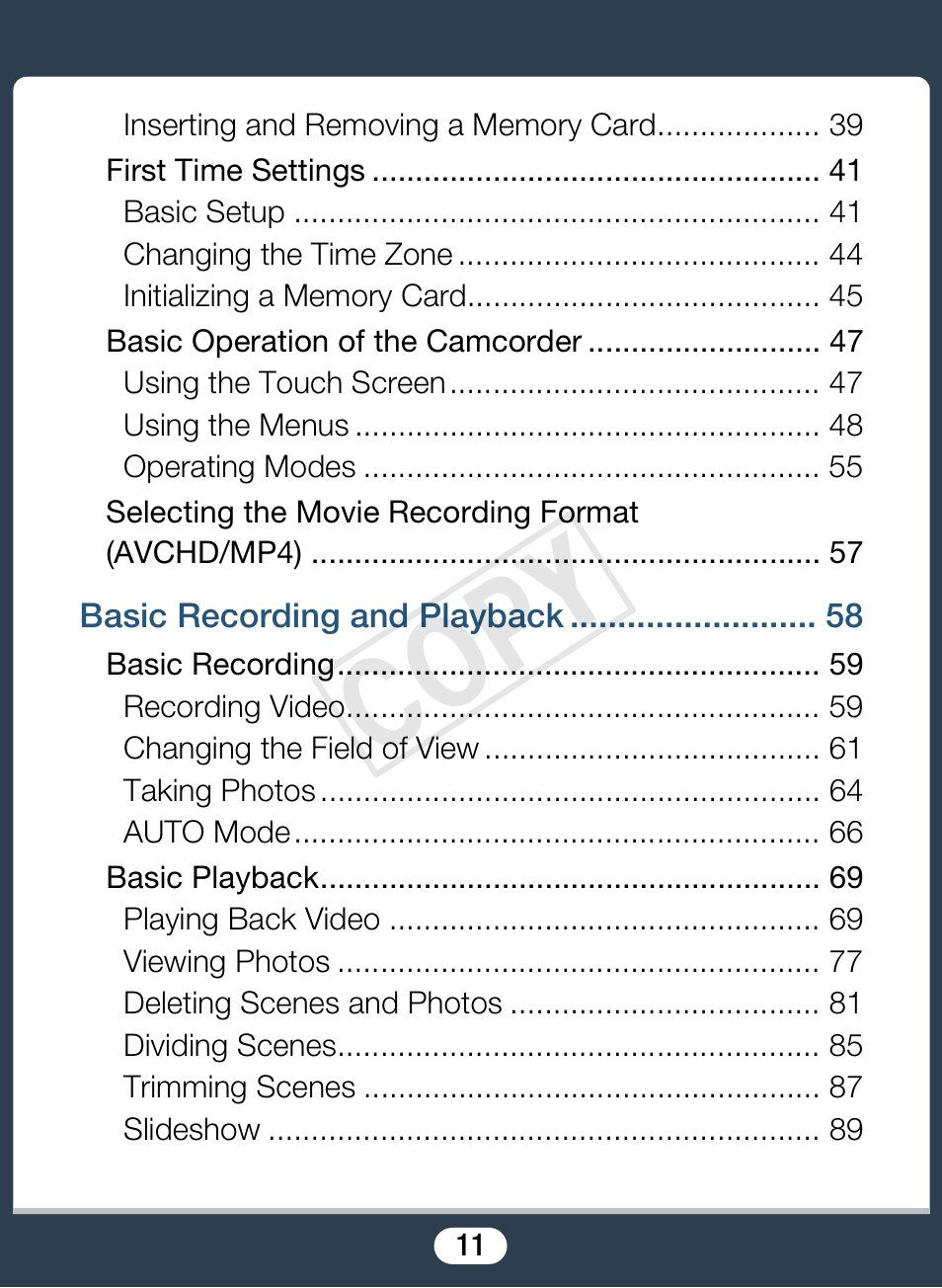 Cop y | Canon VIXIA mini X User Manual | Page 11 / 310