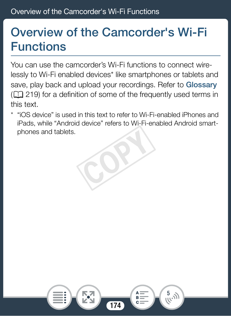 Overview of the camcorder's wi-fi functions, Cop y | Canon VIXIA mini X User Manual | Page 174 / 310